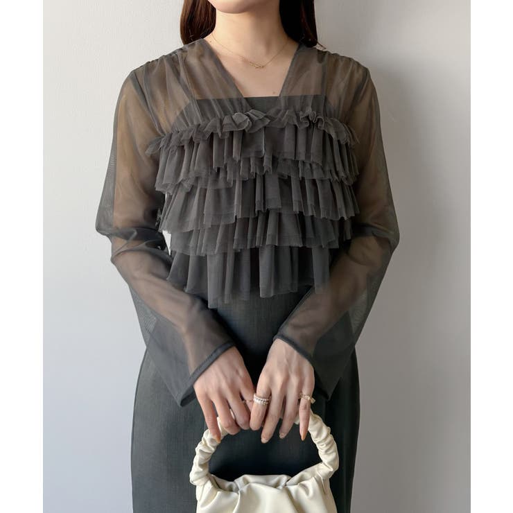 mipiarl  チュールフリルブラウス＋IラインキャミワンピースSET | JUNOAH | 詳細画像10 