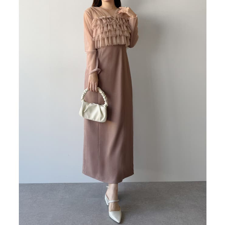 mipiarl  チュールフリルブラウス＋IラインキャミワンピースSET | JUNOAH | 詳細画像14 