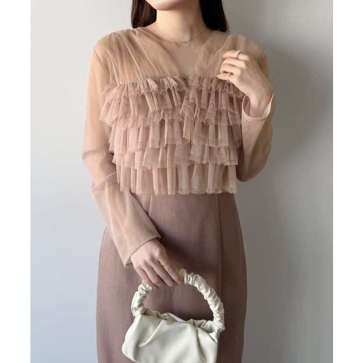 mipiarl  チュールフリルブラウス＋IラインキャミワンピースSET | JUNOAH | 詳細画像15 