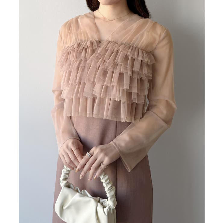 mipiarl  チュールフリルブラウス＋IラインキャミワンピースSET | JUNOAH | 詳細画像16 