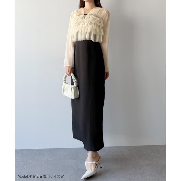 mipiarl  チュールフリルブラウス＋IラインキャミワンピースSET | JUNOAH | 詳細画像2 