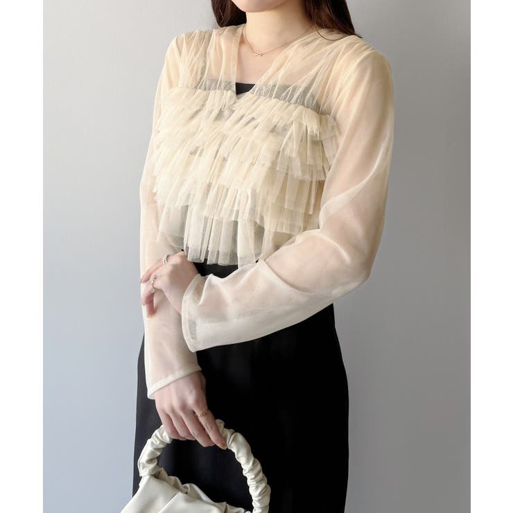 mipiarl  チュールフリルブラウス＋IラインキャミワンピースSET | JUNOAH | 詳細画像4 