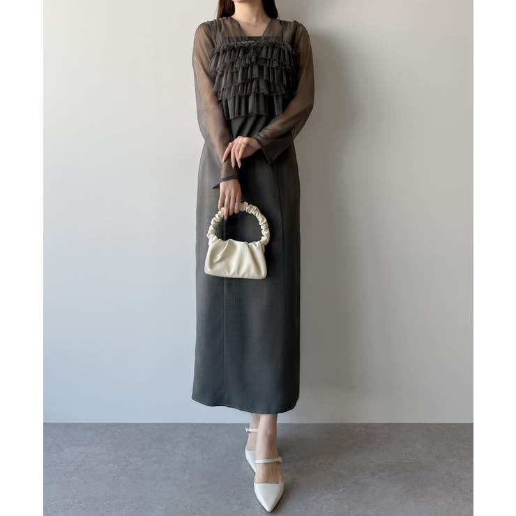 mipiarl  チュールフリルブラウス＋IラインキャミワンピースSET | JUNOAH | 詳細画像8 