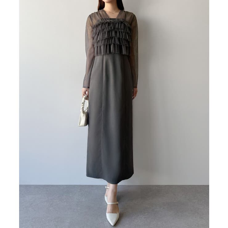 mipiarl  チュールフリルブラウス＋IラインキャミワンピースSET | JUNOAH | 詳細画像9 