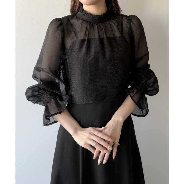 mipiarl  フリルカラーシアーブラウス＋フレアキャミワンピースＳＥＴ | JUNOAH | 詳細画像12 