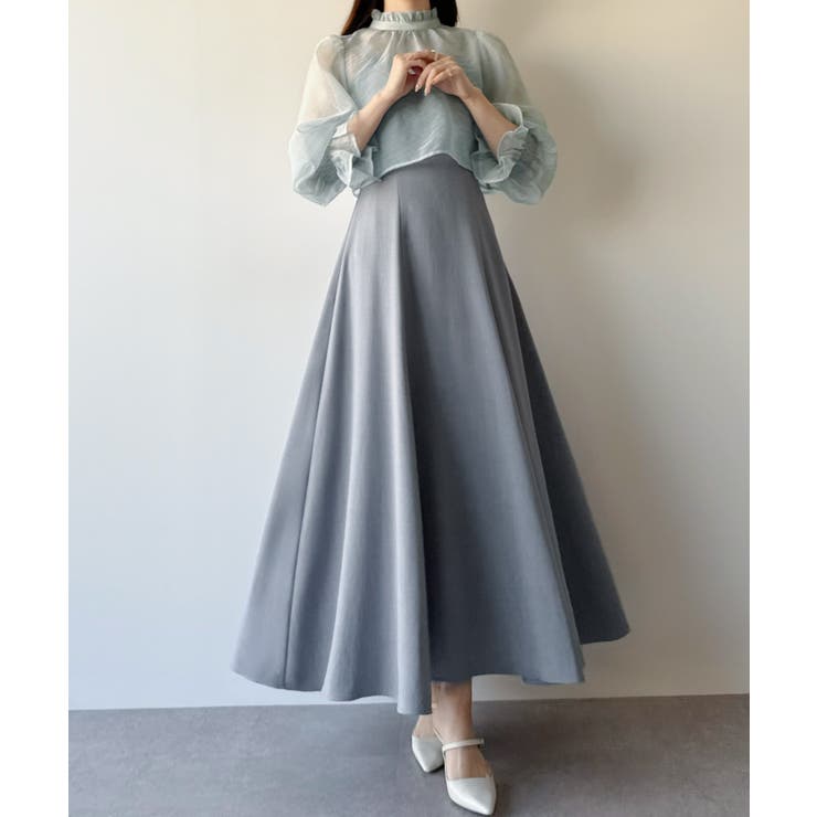 ライトブルー | mipiarl  フリルカラーシアーブラウス＋フレアキャミワンピースＳＥＴ | JUNOAH