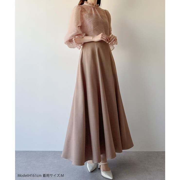 mipiarl  フリルカラーシアーブラウス＋フレアキャミワンピースＳＥＴ | JUNOAH | 詳細画像2 