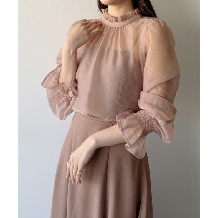 mipiarl  フリルカラーシアーブラウス＋フレアキャミワンピースＳＥＴ | JUNOAH | 詳細画像4 