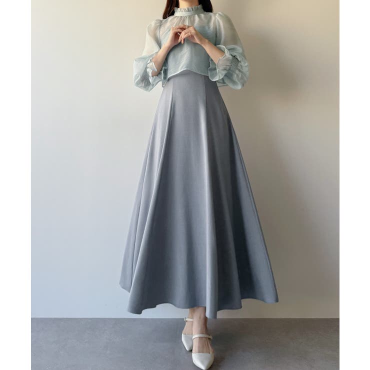 mipiarl  フリルカラーシアーブラウス＋フレアキャミワンピースＳＥＴ | JUNOAH | 詳細画像5 