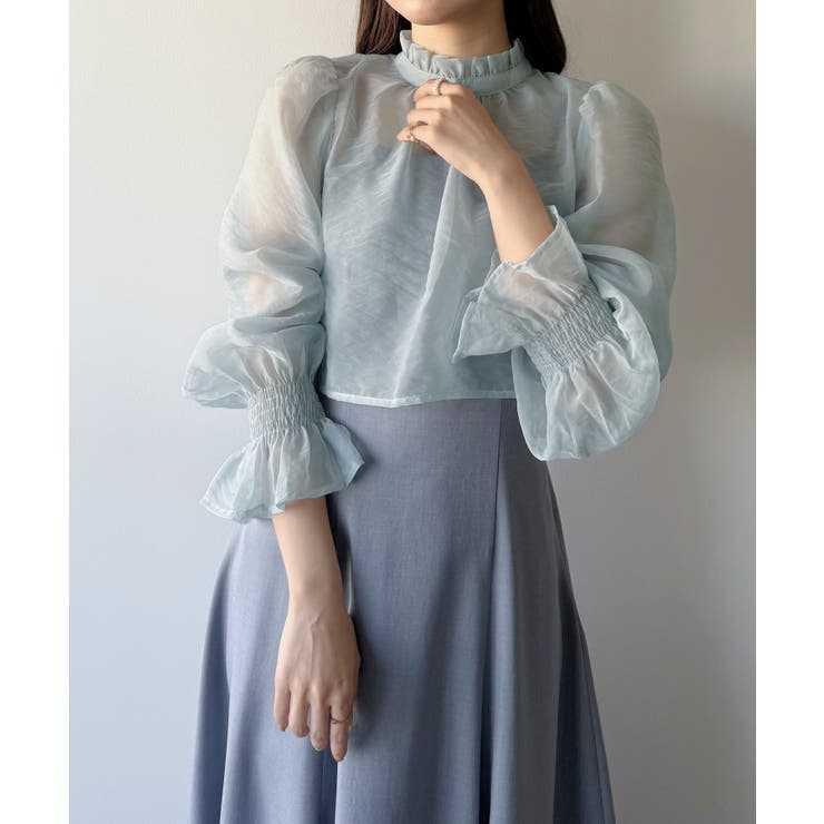 mipiarl  フリルカラーシアーブラウス＋フレアキャミワンピースＳＥＴ | JUNOAH | 詳細画像6 