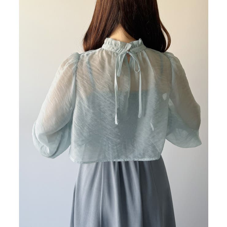 mipiarl  フリルカラーシアーブラウス＋フレアキャミワンピースＳＥＴ | JUNOAH | 詳細画像9 