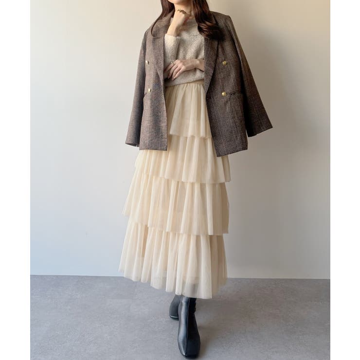 アイボリー | mipiarl  ボリュームチュールティアードスカート | JUNOAH