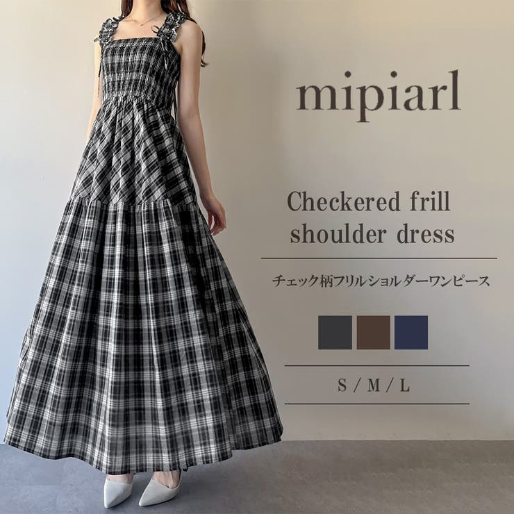 mipiarl  チェック柄フリルショルダーワンピース | JUNOAH | 詳細画像1 