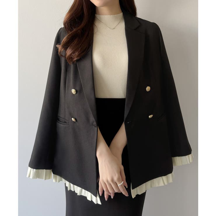 ブラック | mipiarl  ヘムフリルレーヤードジャケット | JUNOAH