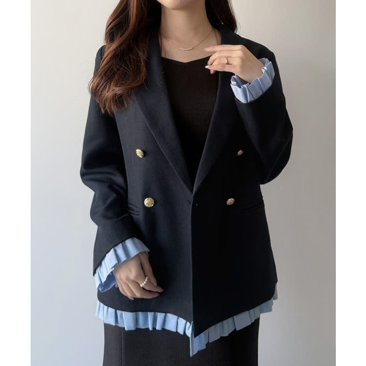 ネイビー | mipiarl  ヘムフリルレーヤードジャケット | JUNOAH