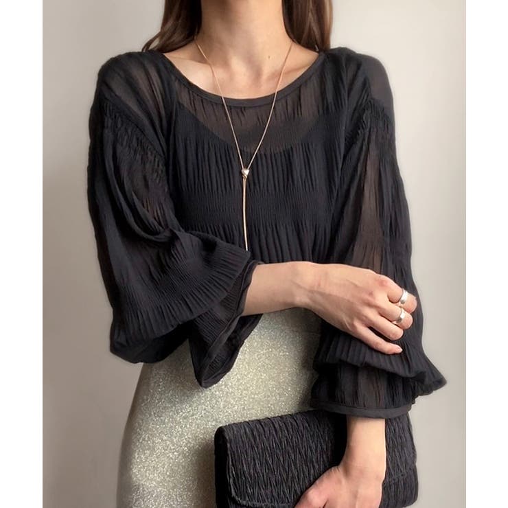 ブラック | シャーリングキャンディースリープシアーブラウス | JUNOAH