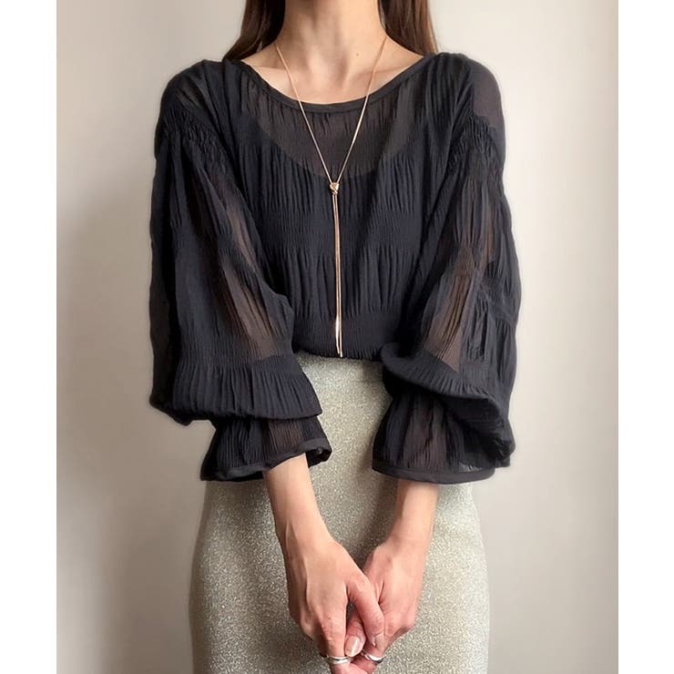 シャーリングキャンディースリープシアーブラウス | JUNOAH | 詳細画像7 