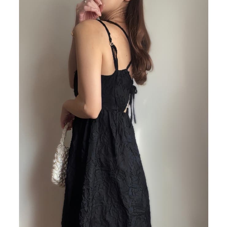 Aブラック | フラワー柄シアージャガードバックリボンワンピース | JUNOAH