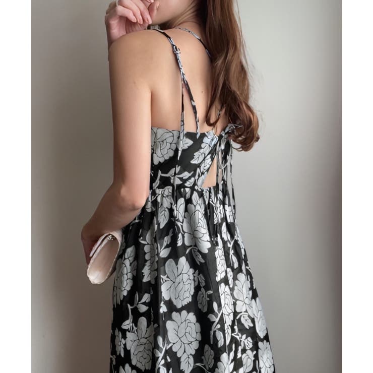 Bブラック | フラワー柄シアージャガードバックリボンワンピース | JUNOAH