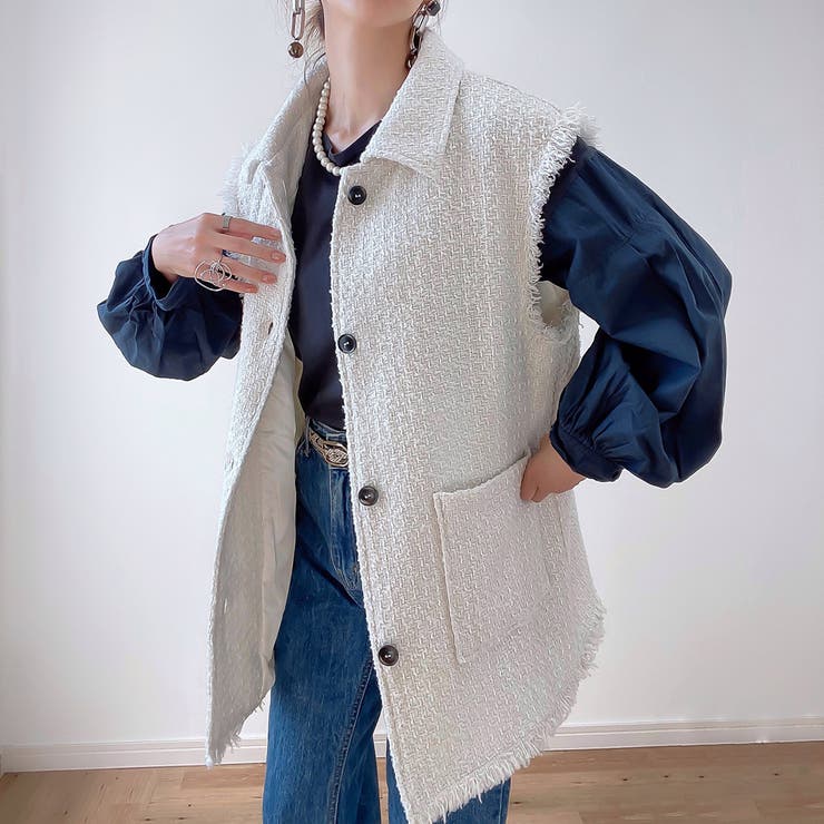 アイボリー | オーバーシルエットツイードベスト | JUNOAH