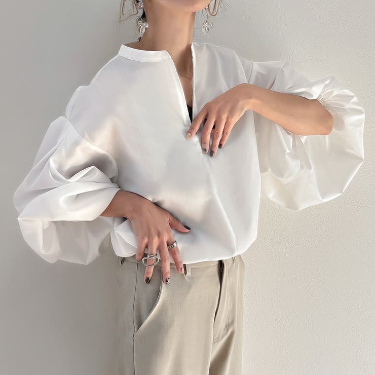 ホワイト | ハーフジップブラウス | JUNOAH