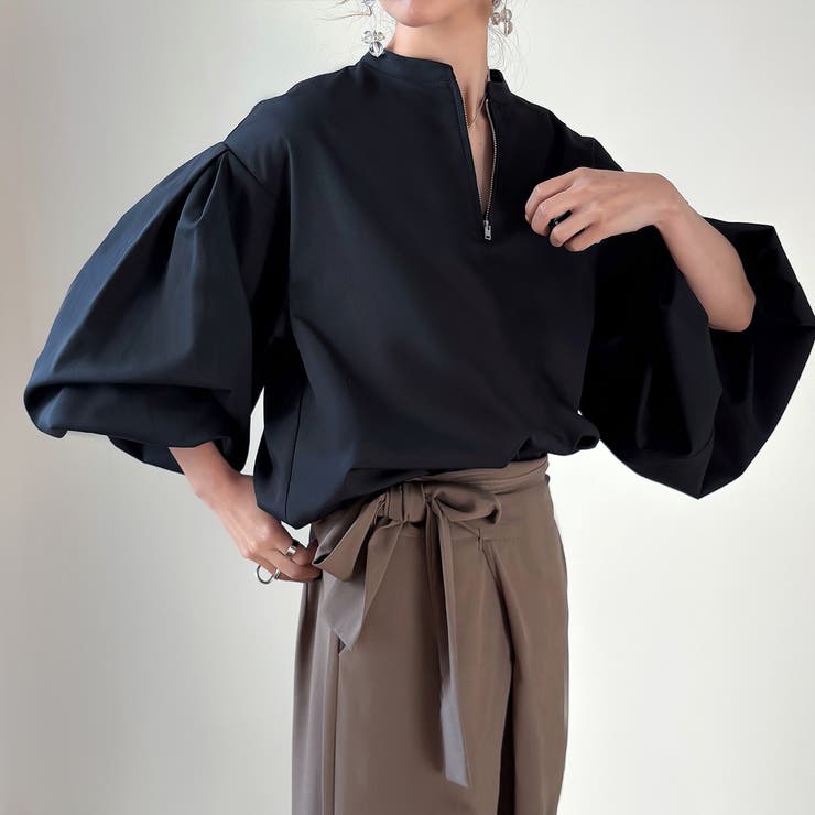 ブラック | ハーフジップブラウス | JUNOAH