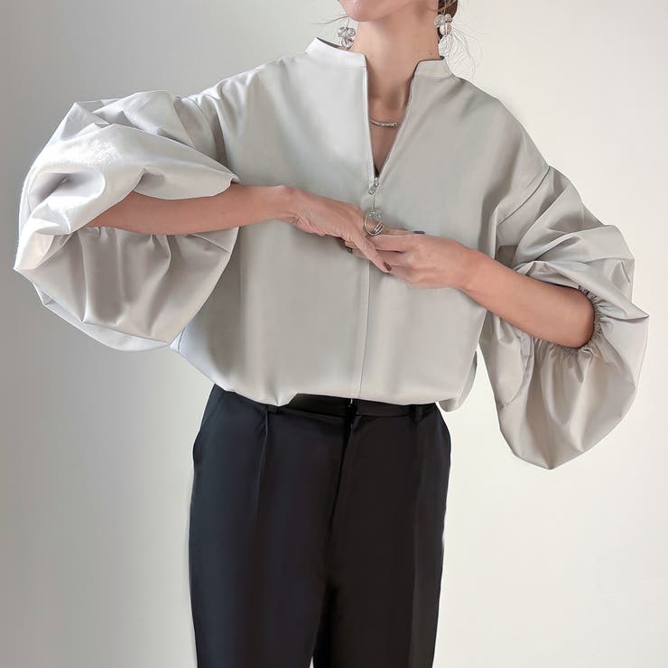 ライトグレー | ハーフジップブラウス | JUNOAH