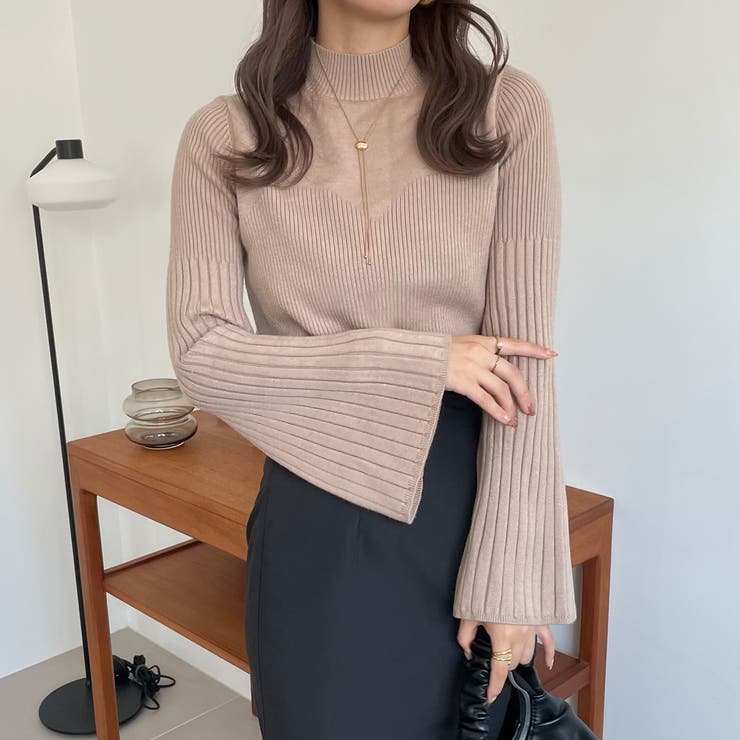 ジュノア JUNOAH フレアスリーブビスチェニット （チャコール） JUNOAH｜フレアスリーブビスチェニット | Rakuten Fashion(楽天