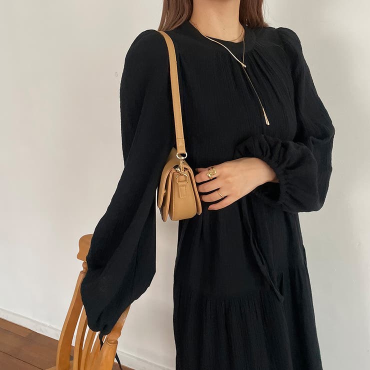 ガーゼハイウエストティアード切替ワンピース[品番：AMTW0009422