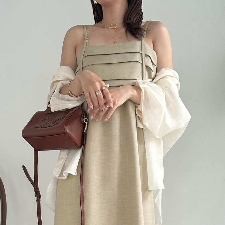タックデザインバックリボンキャミワンピース[品番：AMTW0010783