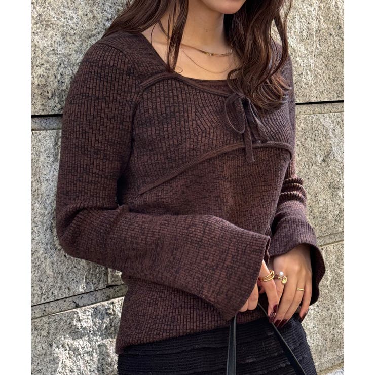 ブラウン | リボンビスチェリブニット | JUNOAH