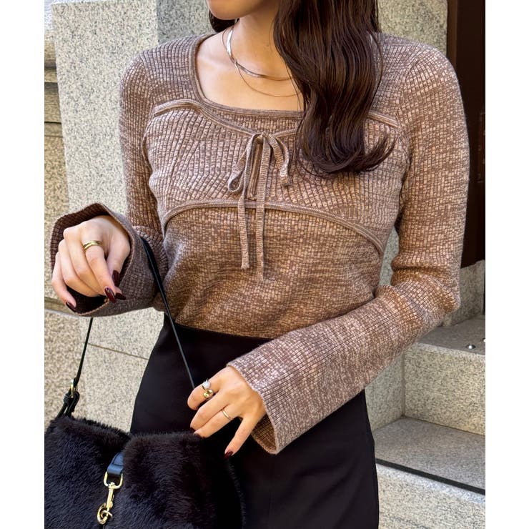 モカ | リボンビスチェリブニット | JUNOAH