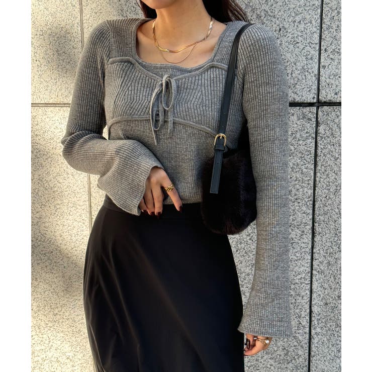 リボンビスチェリブニット | JUNOAH | 詳細画像5 