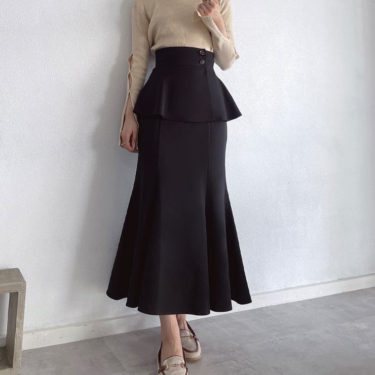 ボタンデザインペプラムマーメイドスカート[品番：AMTW0009615