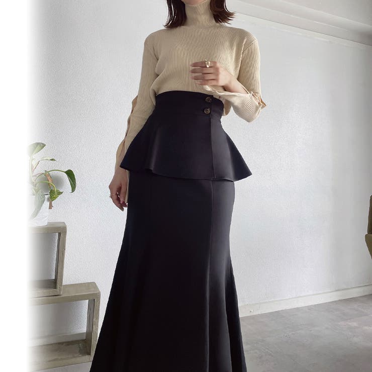 ボタンデザインペプラムマーメイドスカート[品番：AMTW0009615