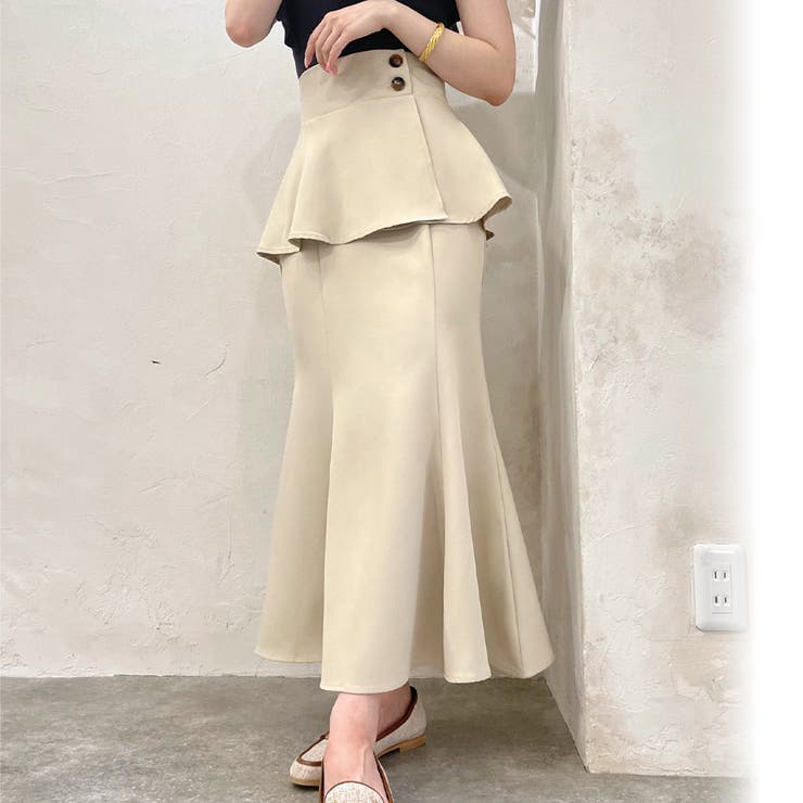 ボタンデザインペプラムマーメイドスカート[品番：AMTW0009615