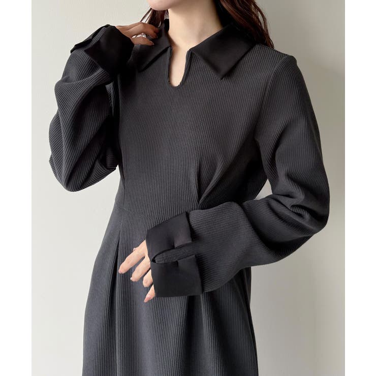 バイカラーコーデュロイタイトワンピース | JUNOAH | 詳細画像10 