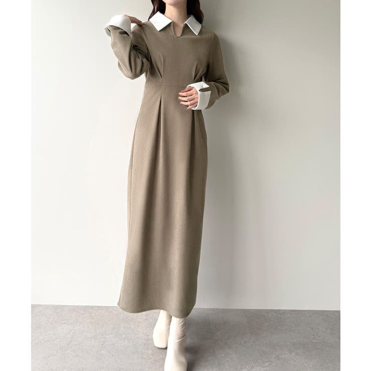 バイカラーコーデュロイタイトワンピース | JUNOAH | 詳細画像12 