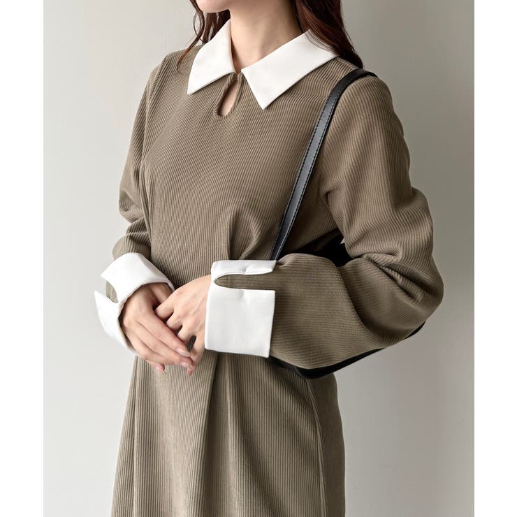 バイカラーコーデュロイタイトワンピース | JUNOAH | 詳細画像14 