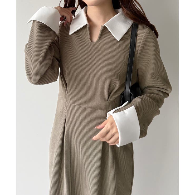 バイカラーコーデュロイタイトワンピース | JUNOAH | 詳細画像15 