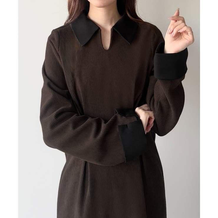 バイカラーコーデュロイタイトワンピース | JUNOAH | 詳細画像18 