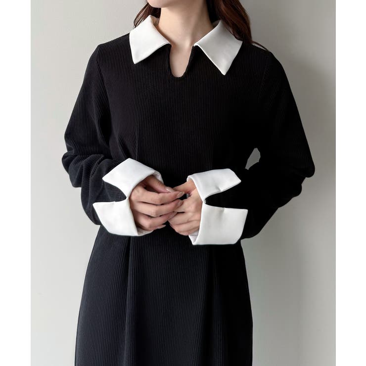 バイカラーコーデュロイタイトワンピース | JUNOAH | 詳細画像4 