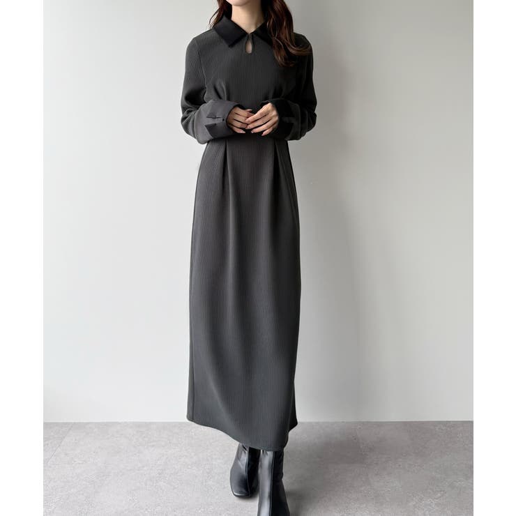 バイカラーコーデュロイタイトワンピース | JUNOAH | 詳細画像6 