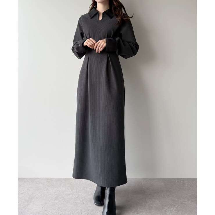 バイカラーコーデュロイタイトワンピース | JUNOAH | 詳細画像7 