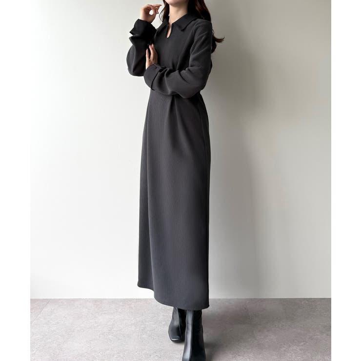 バイカラーコーデュロイタイトワンピース | JUNOAH | 詳細画像8 