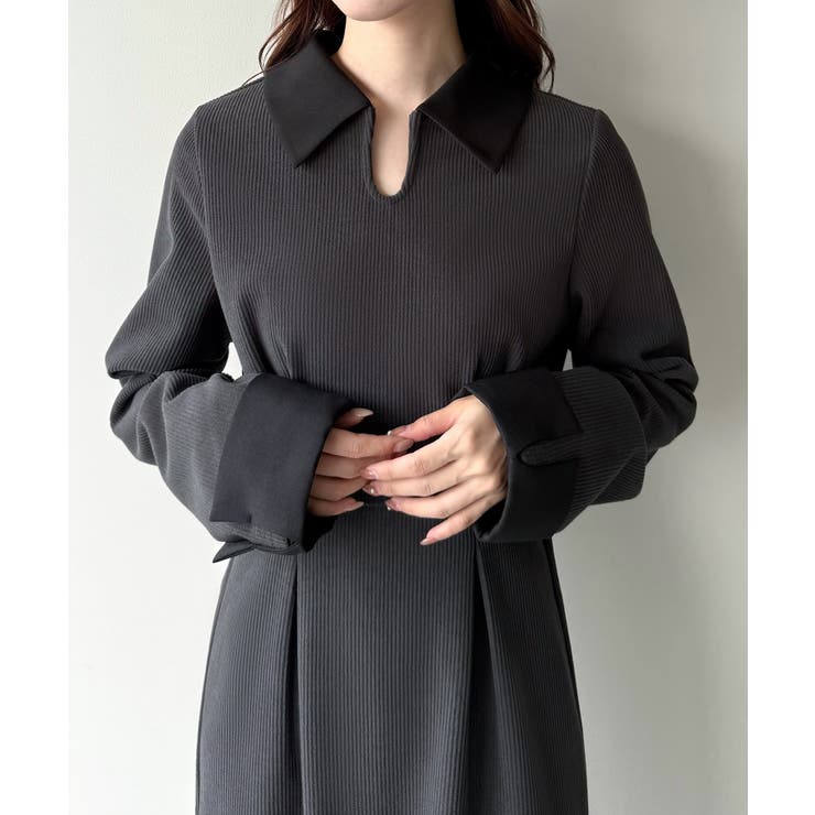 バイカラーコーデュロイタイトワンピース | JUNOAH | 詳細画像9 