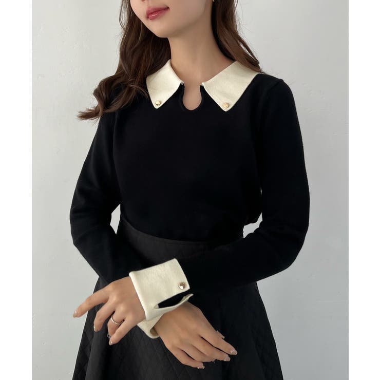 バイカラーニットトップス | JUNOAH | 詳細画像2 