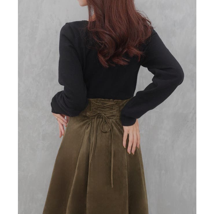 サッシュ付きベロアドッキングニットワンピース | JUNOAH | 詳細画像15 