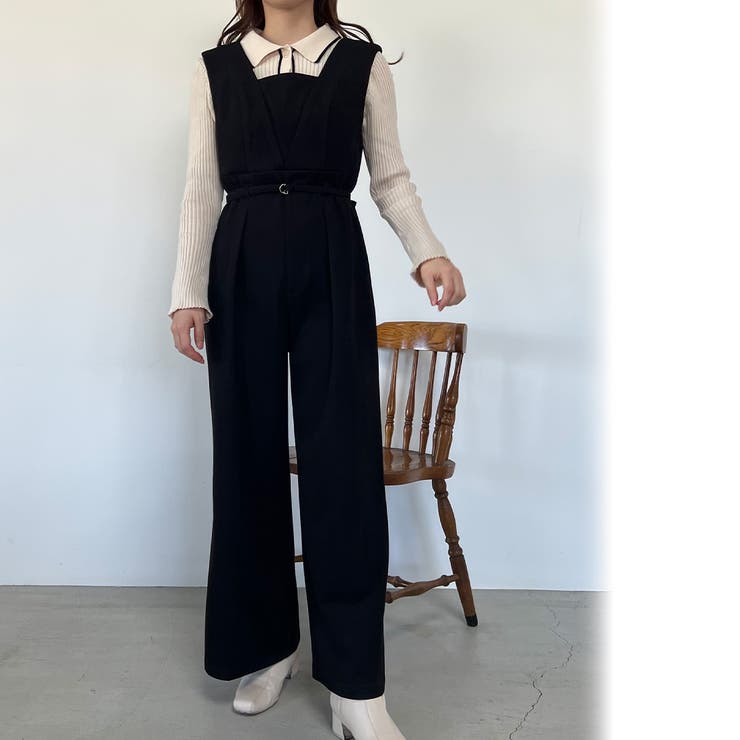 Vネックハイウエストベルト付きサロペット[品番：AMTW0009818