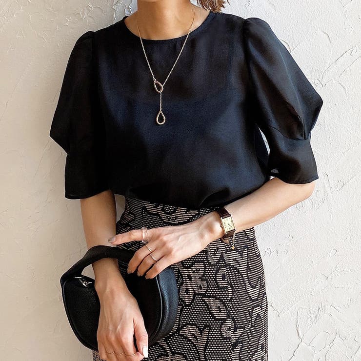 ブラック | パフスリーブシアートップス | JUNOAH